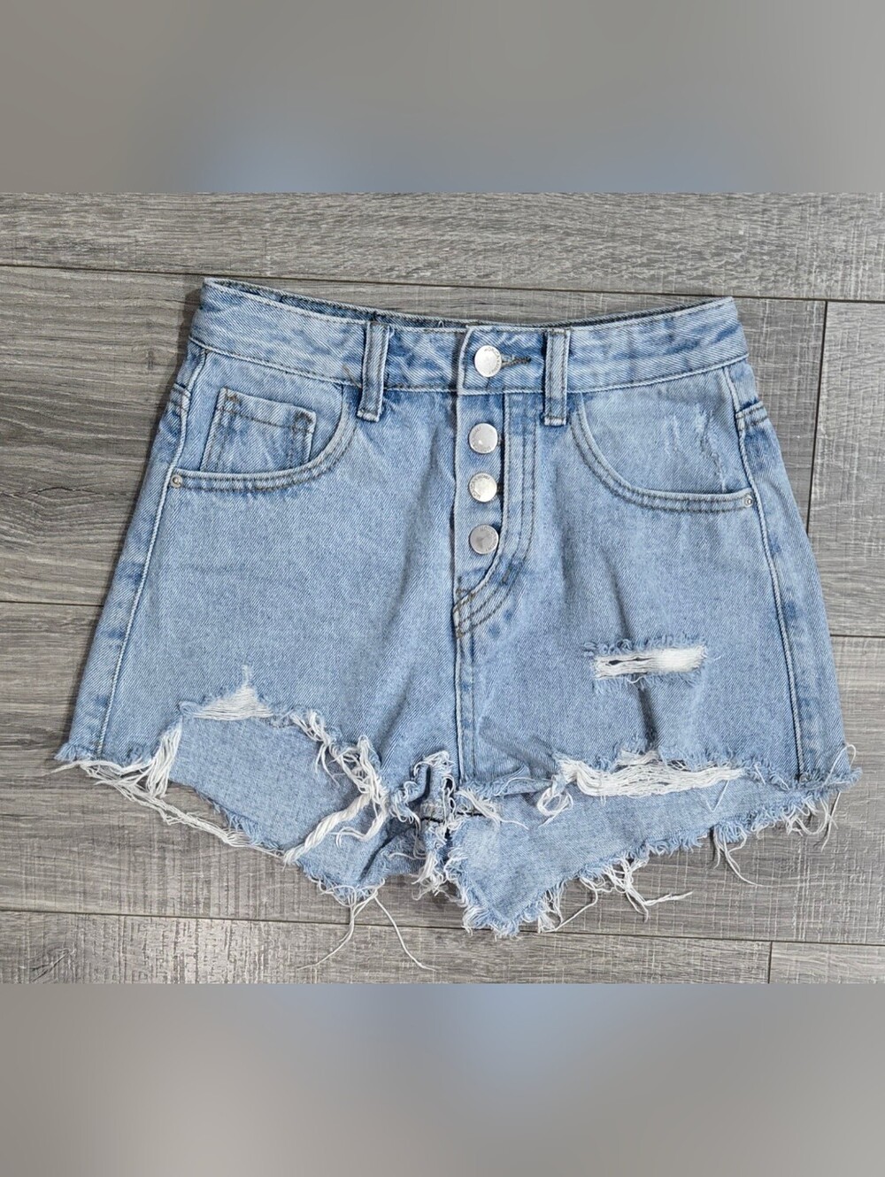 Monica’s Secret Denim Shorts Womens Small Light Wash Distressed Frayed Y2K.
